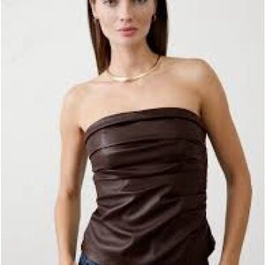 Banana Republic Factory Chocolate VEGAN LEATHER PLEATED BUSTIER